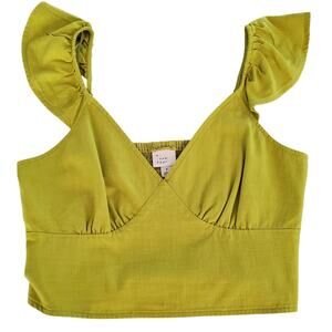 A New Day Smocked Flutter Sleeve Crop Top Green Size S